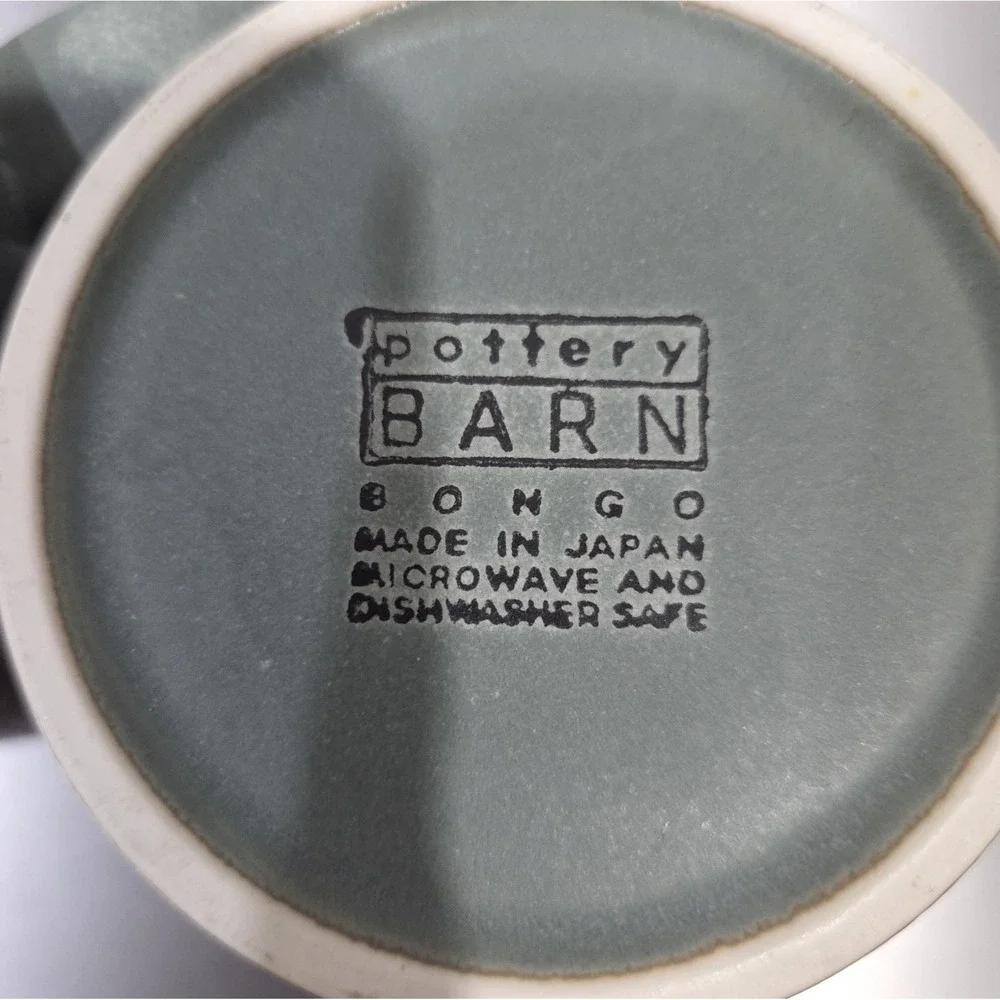 Pottery Barn Set Of 3‎ Vintage Aztec Graffito Bongo Green Mugs